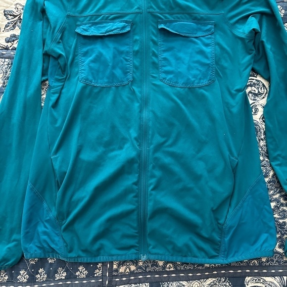 Columbia women’s long sleeve top small teal turquoise Zip up Hooded jacket shirt - Picture 4 of 5
